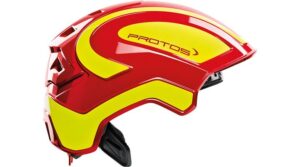 Protos helm rood/geel incl kinriem en vizier F16