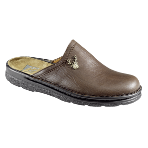 Leren pantoffel met hertenmotief bruin