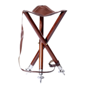 Stoel 3-poot leer met metalen voetjes hoog 55cm