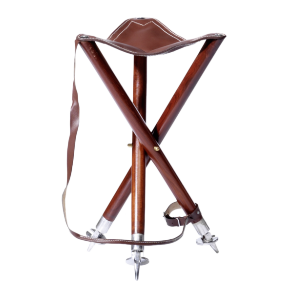 Stoel 3-poot leer met metalen voetjes hoog 55cm
