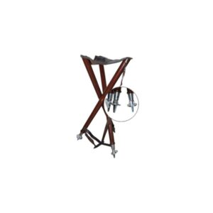 Stoel 3-poot leer met metalen voetjes hoog 75cm met schouderriem
