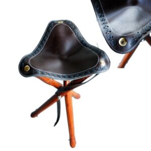 Stoel 3-poot hout met design leer 80cm pootlengte