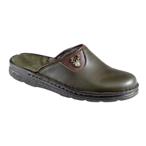 Leren pantoffel met hertenmotief groen